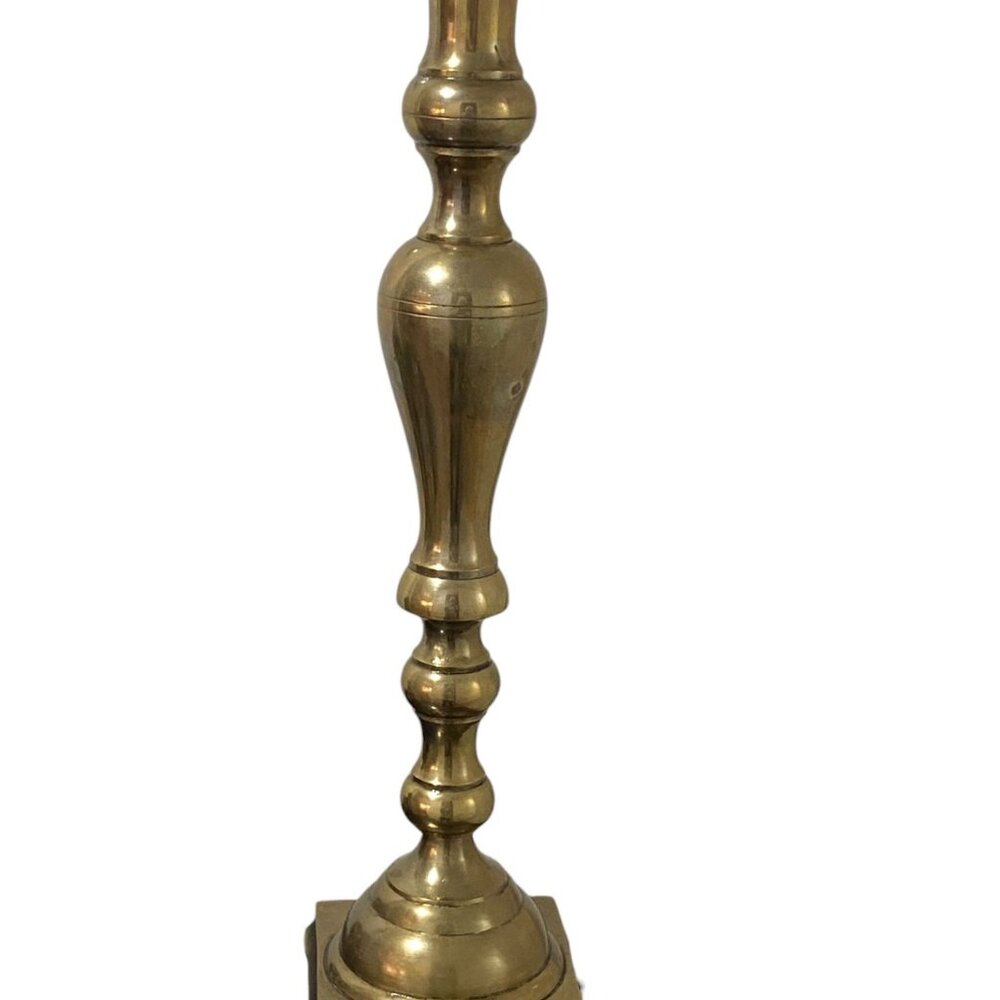 Vintage Brass Candlestick Tall Single Column Footed Candle Holder Heavy Patina